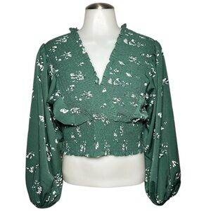 Large Green Floral Abercrombie Smocked Top